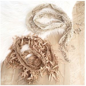 Bundle of 2 Beige Cream Lace Scarves